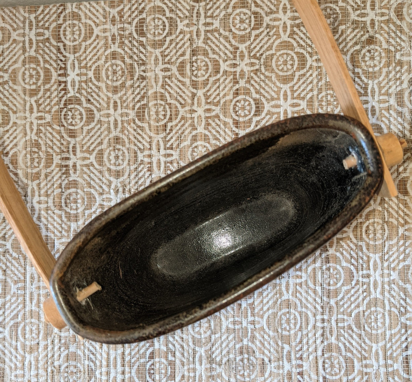 Pottery Basket with Wooden Handle