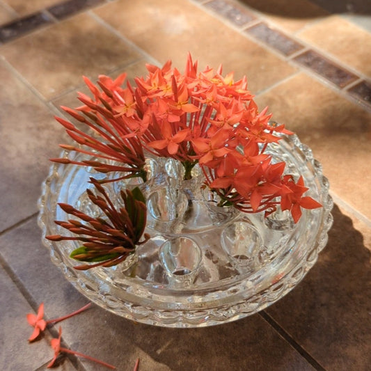 Glass Flower Frog and Bowl