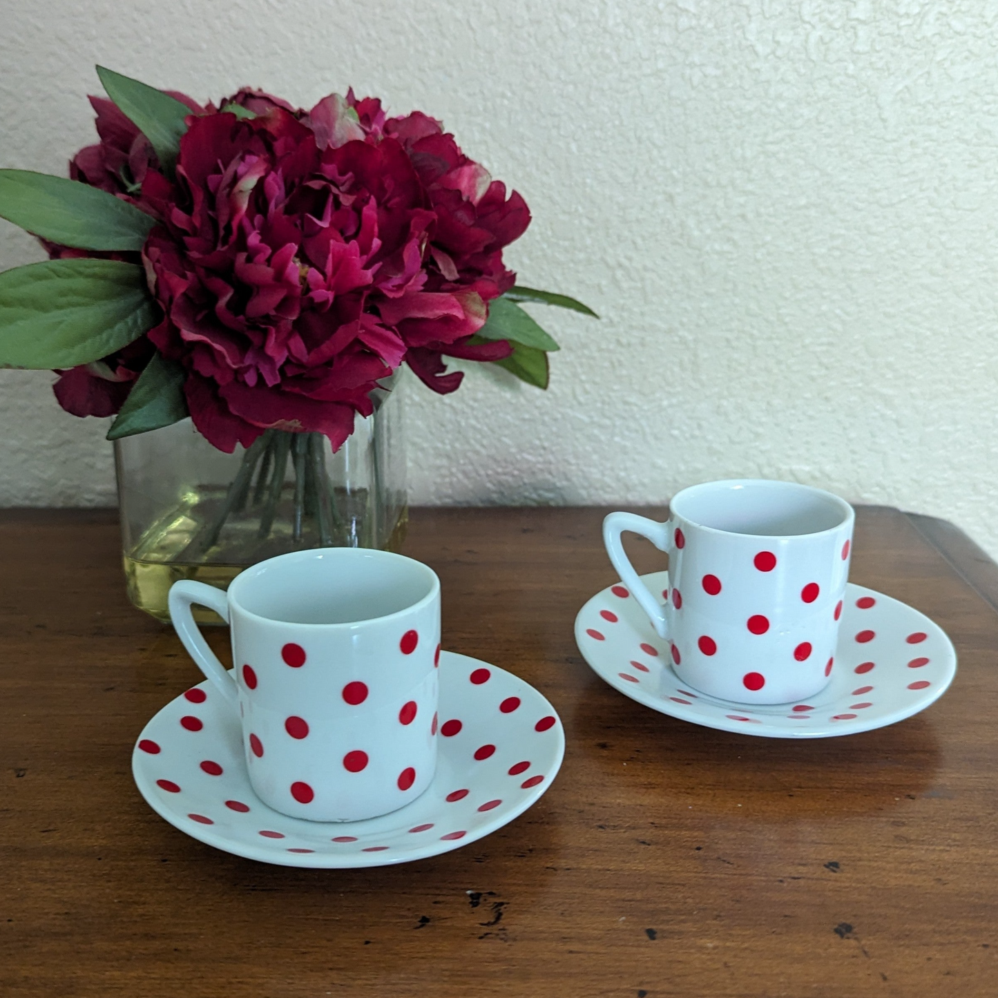 Red Polka Dot Espresso Cups and Saucers