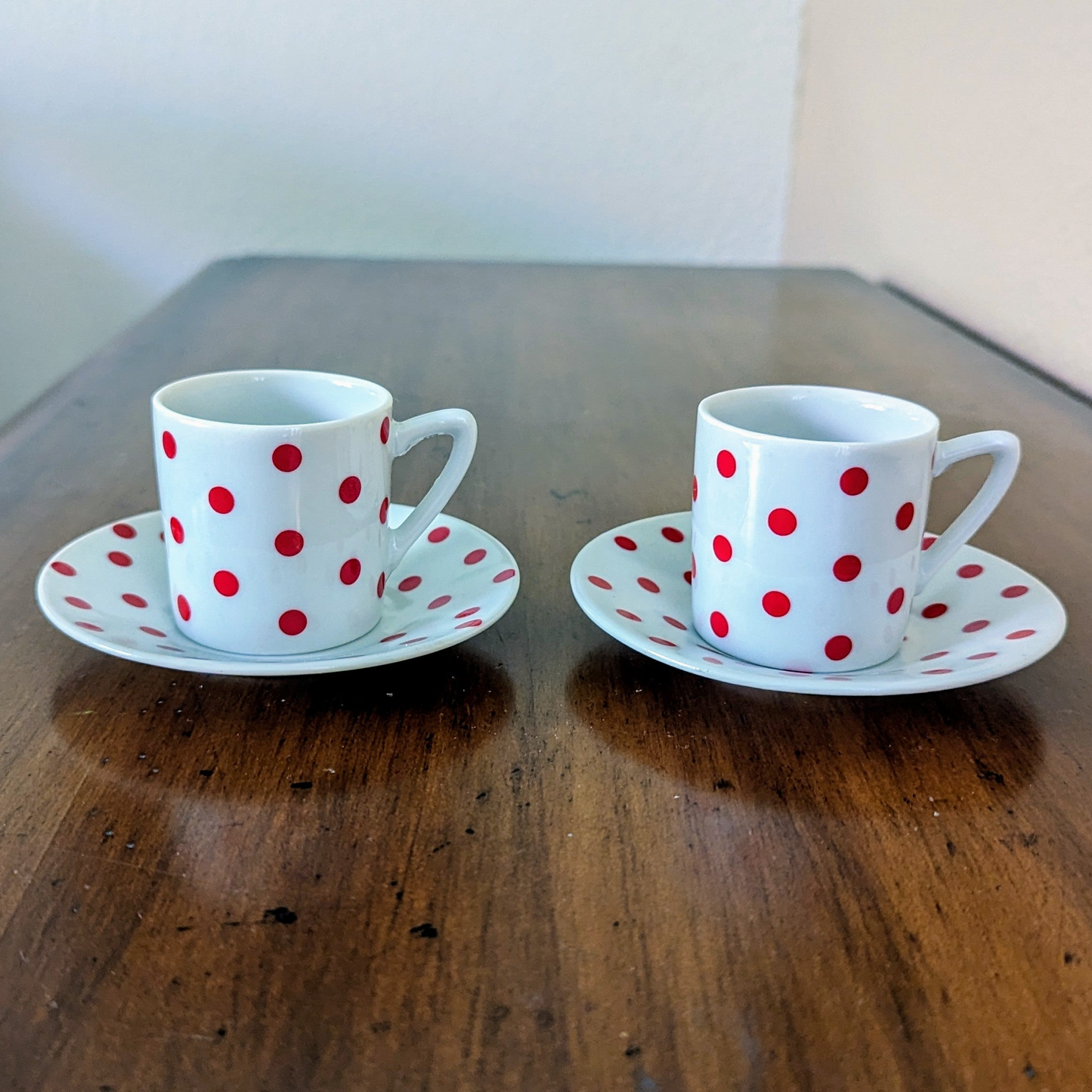 Red Polka Dot Espresso Cups and Saucers