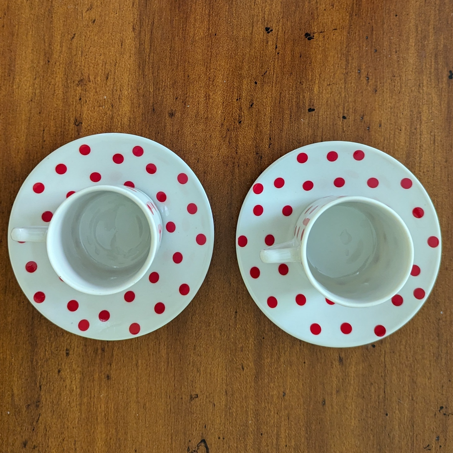 Red Polka Dot Espresso Cups and Saucers