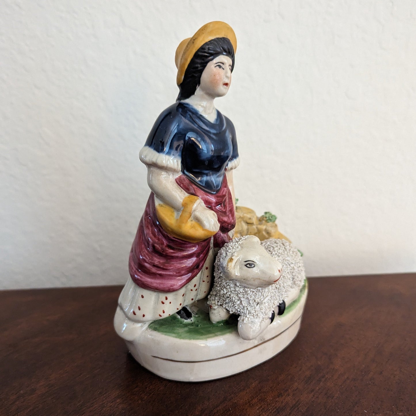 Vintage Shepherdess and Sheep Staffordshire Replica