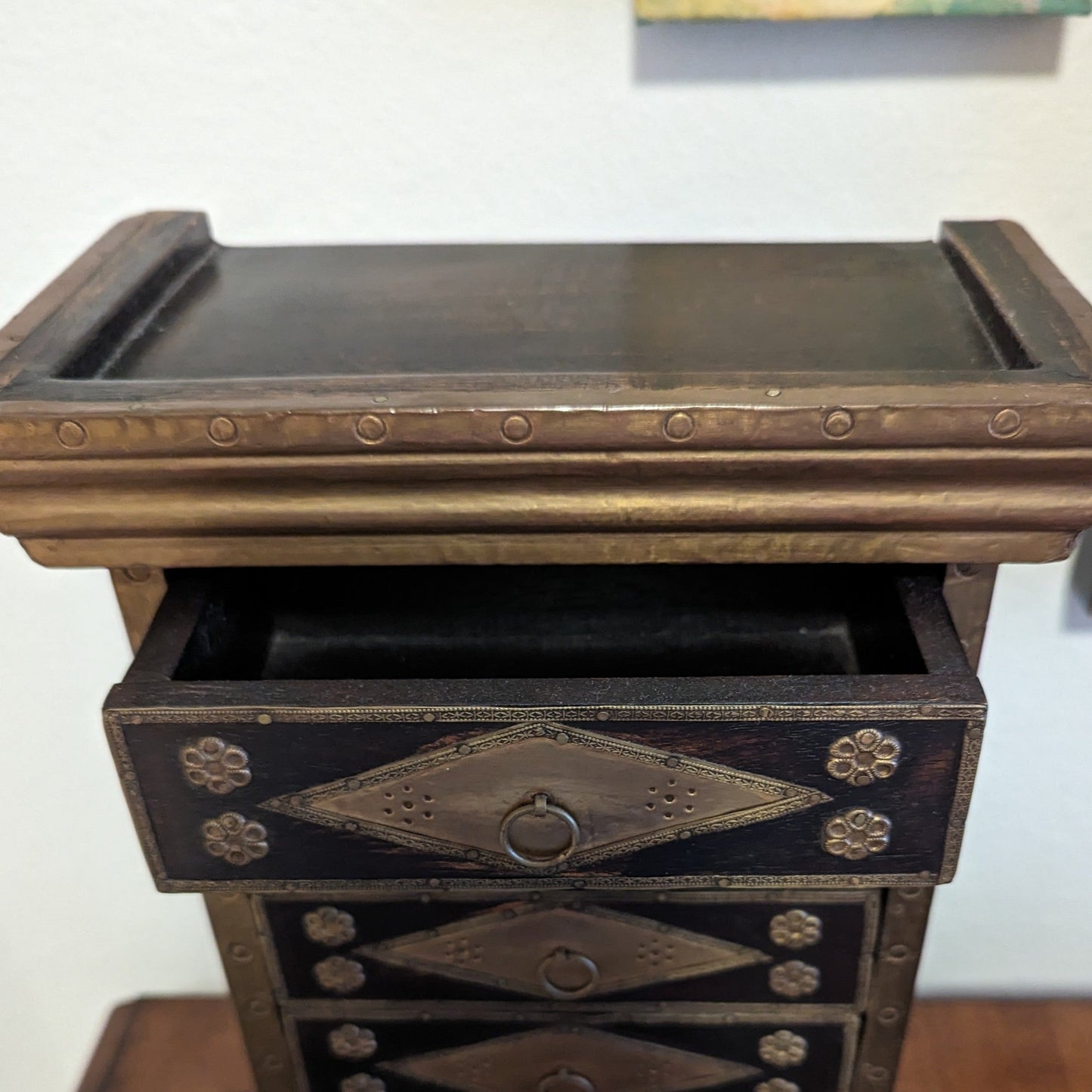 Wood and Brass Jewelry Box with Drawers