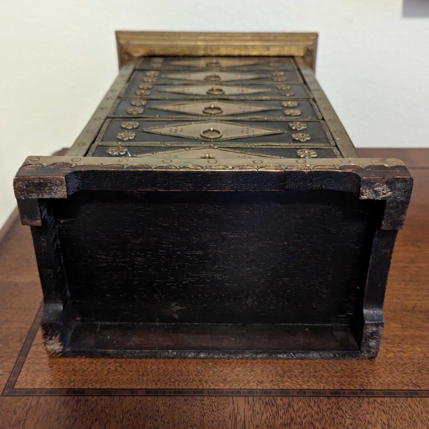 Wood and Brass Jewelry Box with Drawers