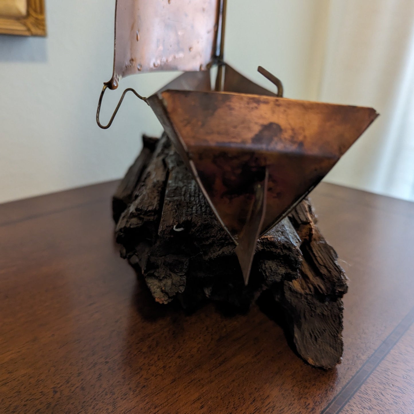 Copper Sailboat on Weathered Wood Sculpture