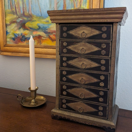 Wood and Brass Jewelry Box with Drawers