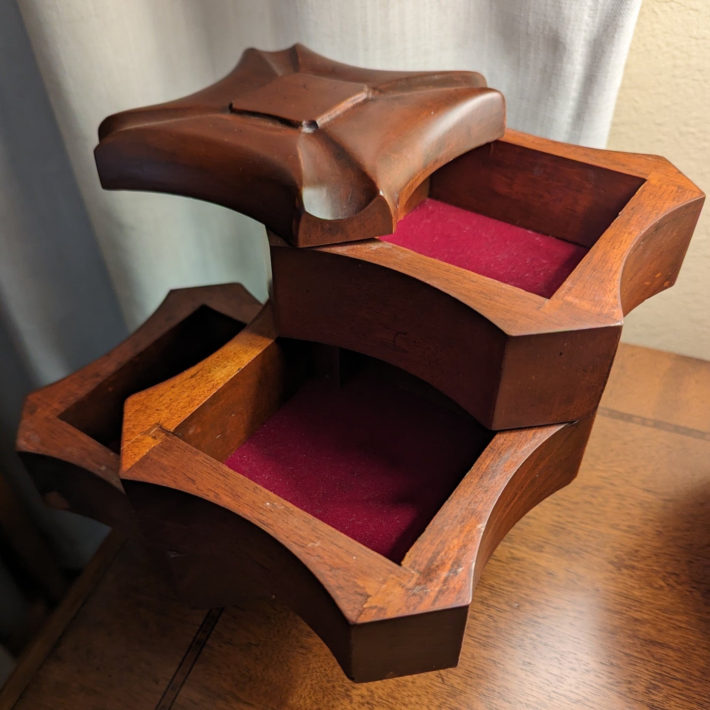 Mahogany Wood 4 Tier Swivel Jewelry Box