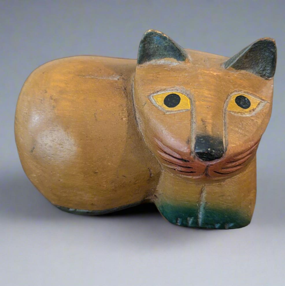 Folk Art Wood Cat Sculpture