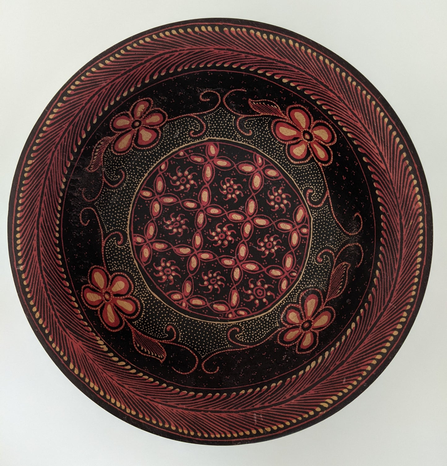 Black Floral Wooden Bowl